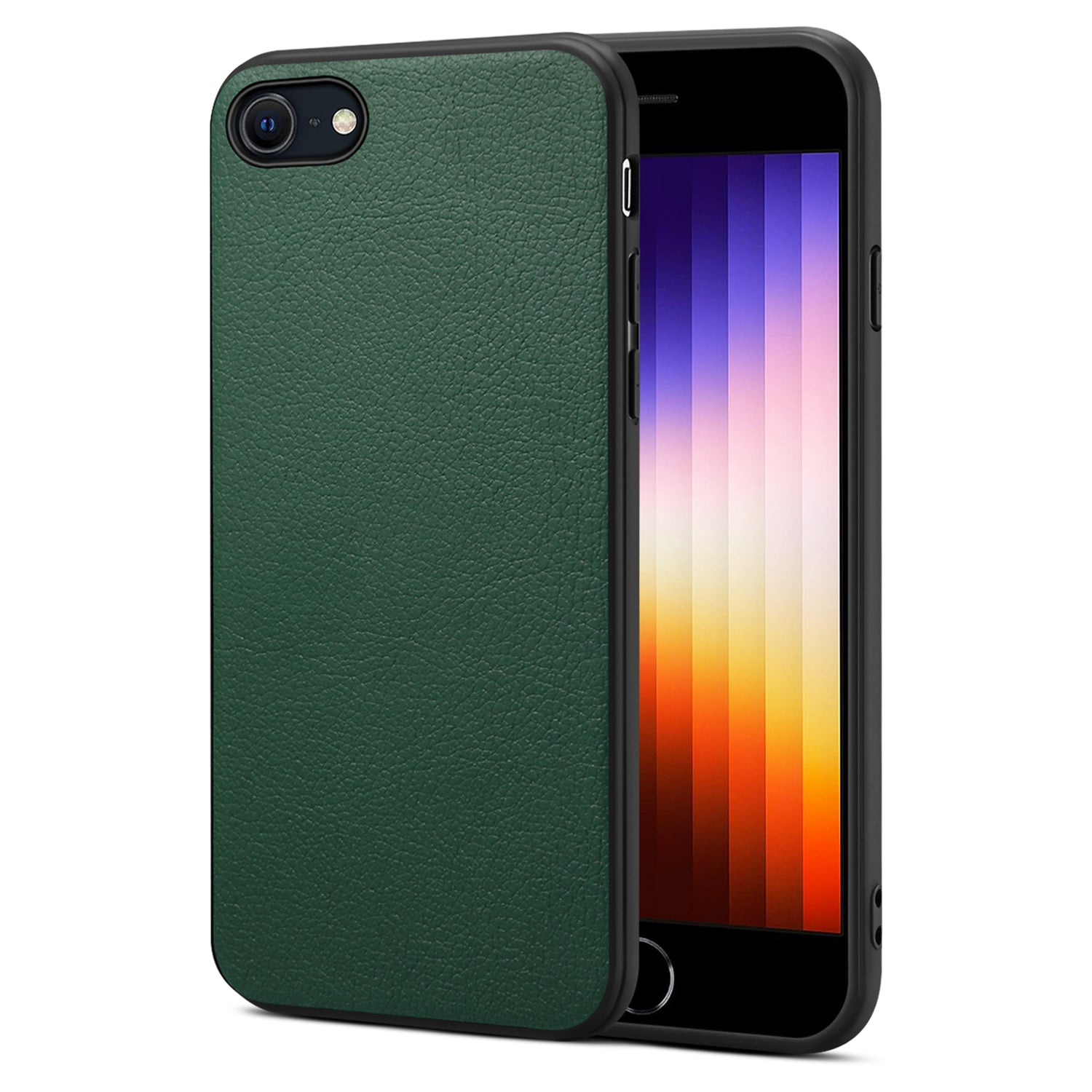For iPhone 7 4.7 inch / 8 4.7 inch / SE (2020) / SE (2022) Cell Phone Case Calf Texture PC+TPU+PU Leather Cover - Black For iPhone 7 4.7 inch / 8 4.7 inch / SE (2020) / SE (2022) Cell Phone Case Calf Texture PC+TPU+PU Leather Cover - Black
